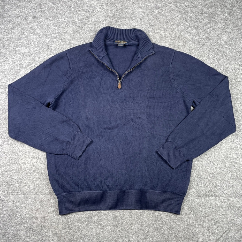 Brooks Brothers Sweater Mens L Navy Supima Cotton Quarter Zip Pullover